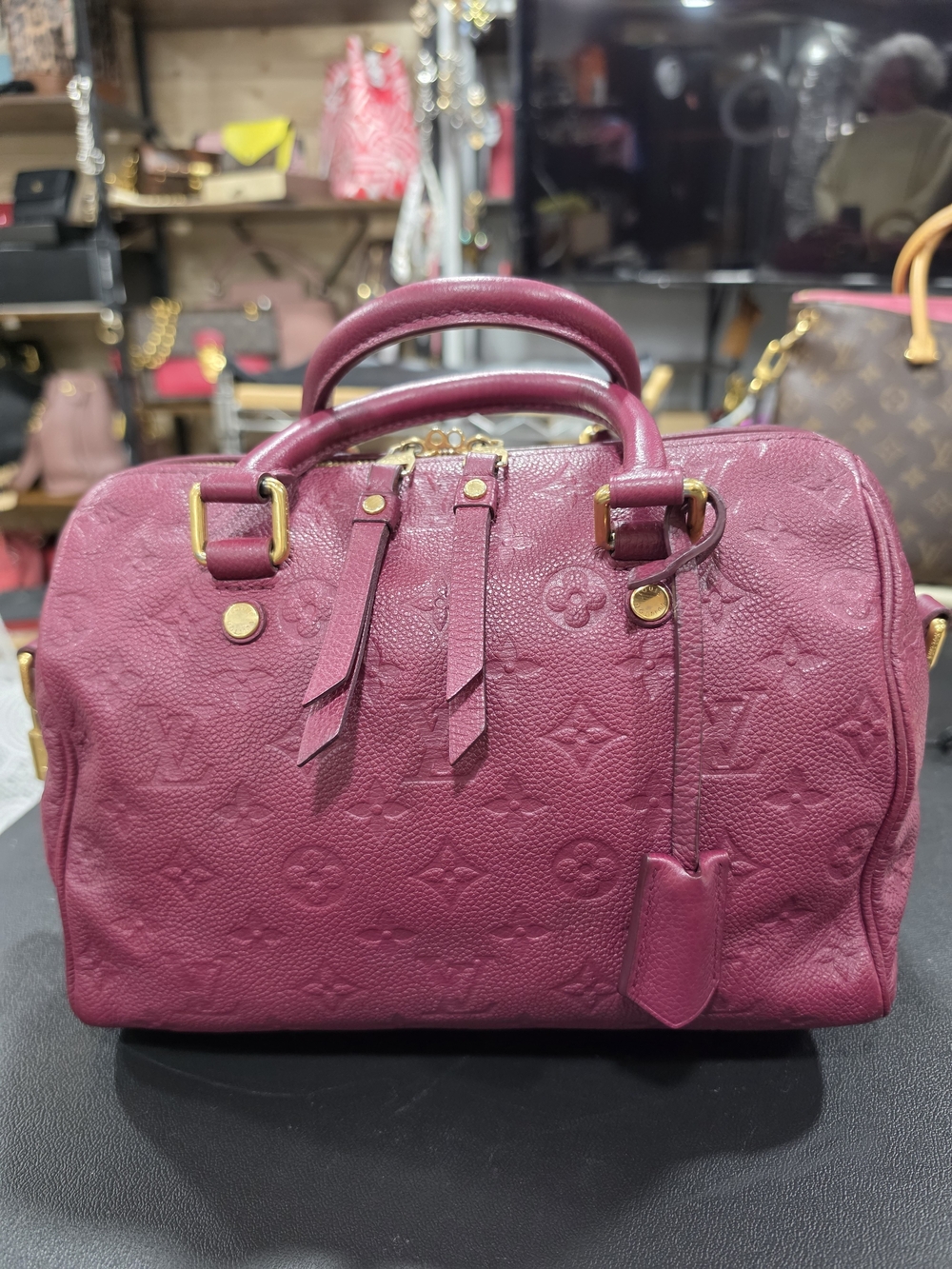 Louis Vuitton Monogram Empreinte Speedy Bandoulière 25 In Aurore (Plum) EUC